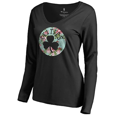 Women's Black Boston Celtics Lovely V-Neck Long Sleeve T-Shirt