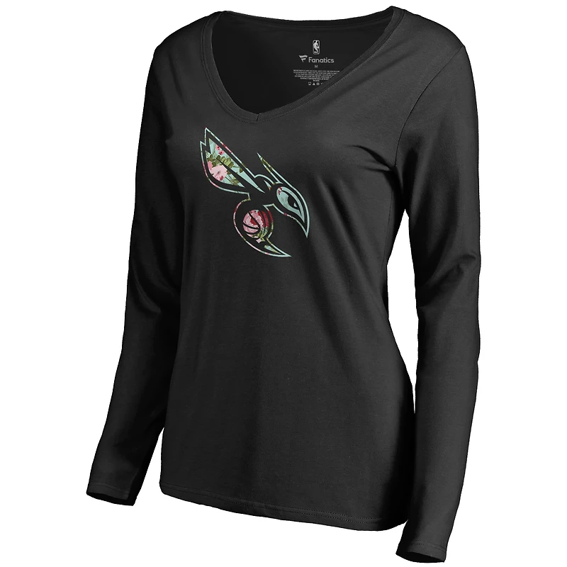 Women's Black Charlotte Hornets Lovely V-Neck Long Sleeve T-Shirt