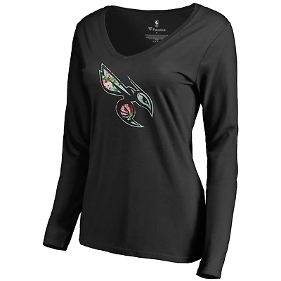 Women's Black Charlotte Hornets Lovely V-Neck Long Sleeve T-Shirt