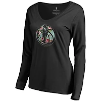 Women's Black Dallas Mavericks Lovely V-Neck Long Sleeve T-Shirt