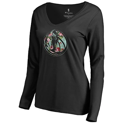 Women's Black Dallas Mavericks Lovely V-Neck Long Sleeve T-Shirt