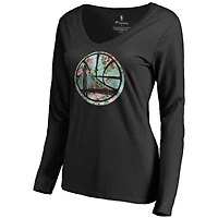 Women's Black Golden State Warriors Lovely V-Neck Long Sleeve T-Shirt