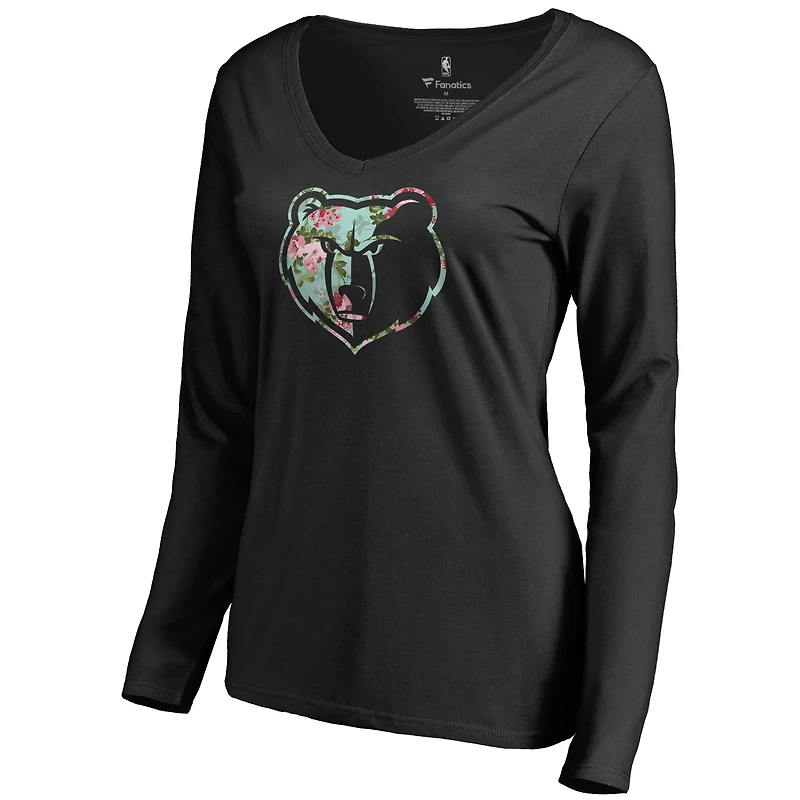 Women's Black Memphis Grizzlies Lovely Long Sleeve V-Neck T-Shirt