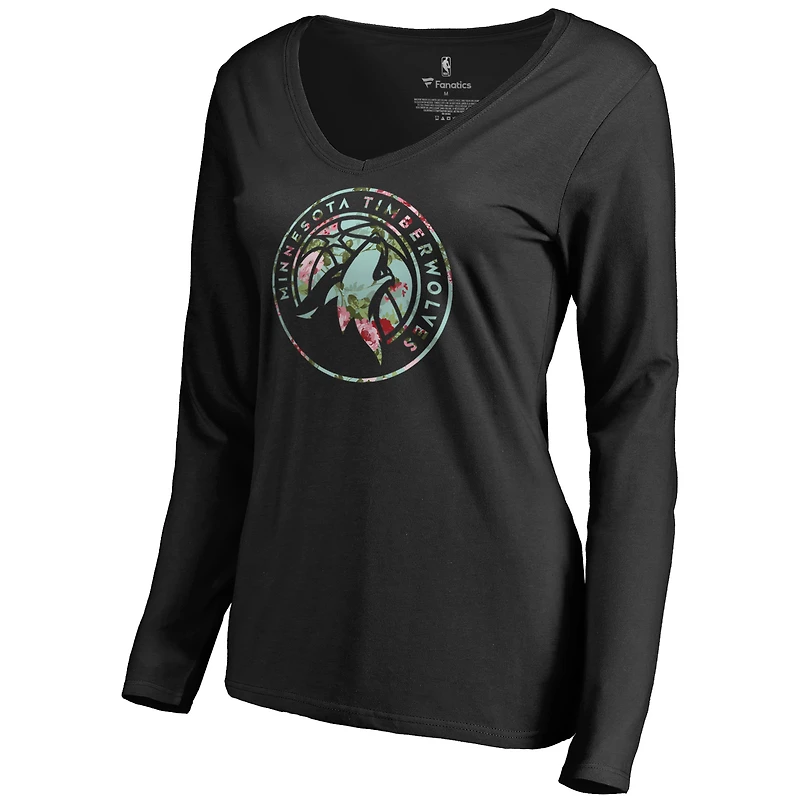 Women's Black Minnesota Timberwolves Lovely V-Neck Long Sleeve T-Shirt