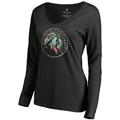 Women's Black Minnesota Timberwolves Lovely V-Neck Long Sleeve T-Shirt