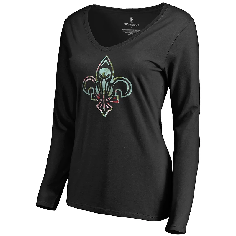 Women's Black New Orleans Pelicans Lovely V-Neck Long Sleeve T-Shirt