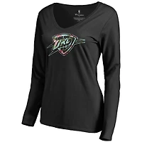Women's Black Oklahoma City Thunder Lovely V-Neck Long Sleeve T-Shirt