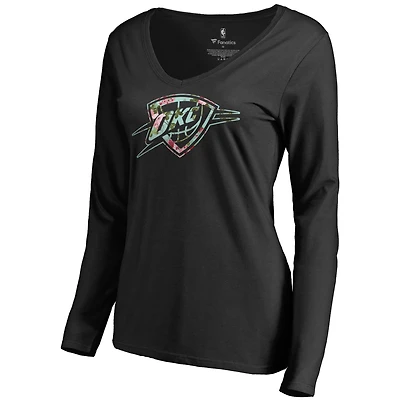 Women's Black Oklahoma City Thunder Lovely V-Neck Long Sleeve T-Shirt