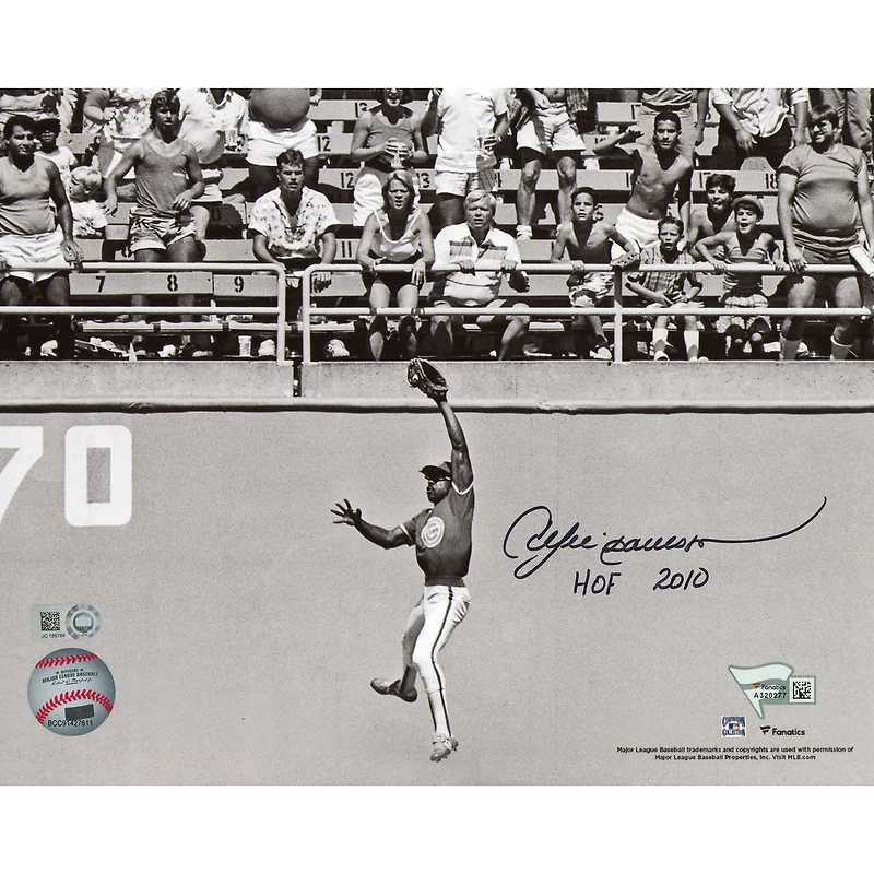 Andre Dawson Chicago Cubs Autographed 8" x 10" Catch at the Wall Photograph with "HOF 2010" Inscription