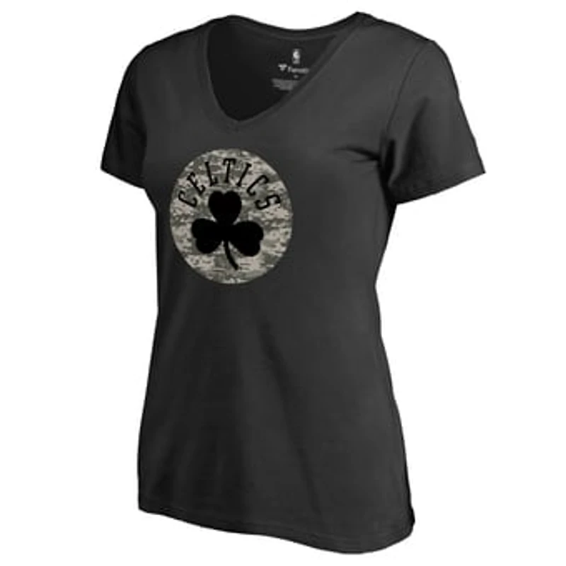 Women's Black Boston Celtics Cloak Camo V-Neck T-Shirt