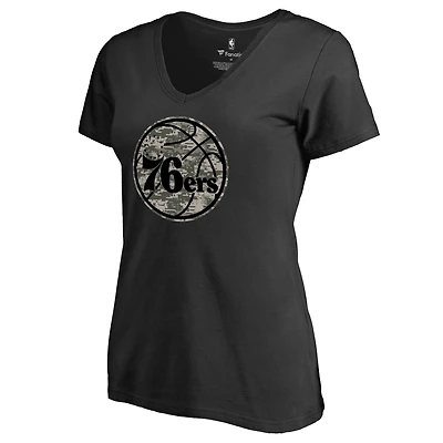 Women's Black Philadelphia 76ers Cloak Camo V-Neck T-Shirt
