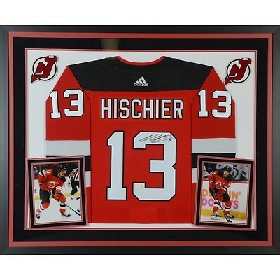 Nico Hischier New Jersey Devils Autographed Deluxe Framed Red adidas Authentic Jersey