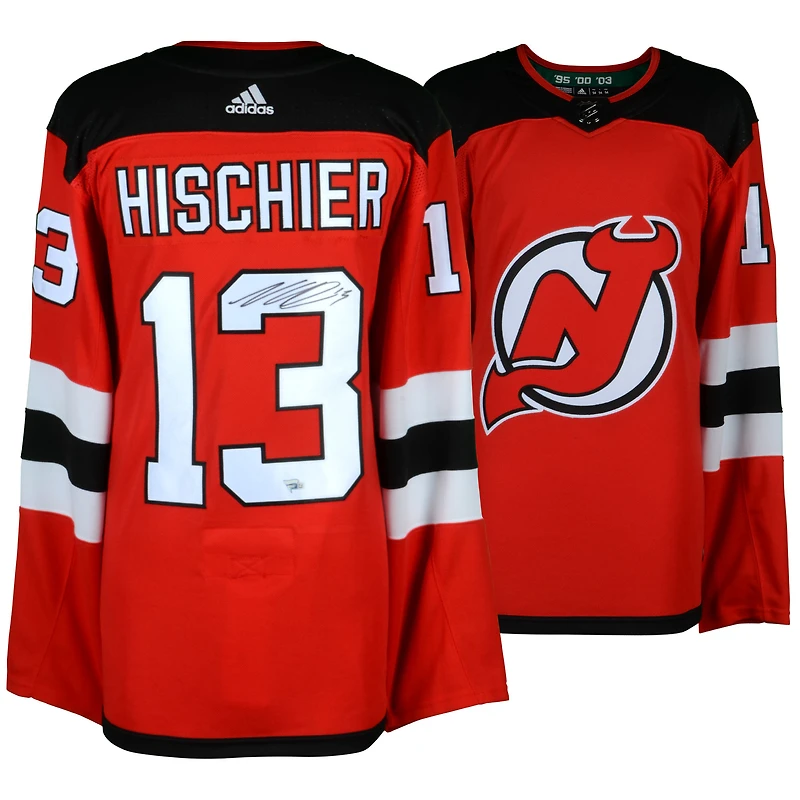 Nico Hischier New Jersey Devils Autographed Red Adidas Authentic Jersey