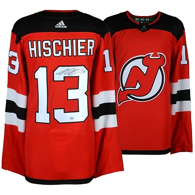 Nico Hischier New Jersey Devils Autographed Red Adidas Authentic Jersey