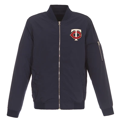 Men's JH Design Navy Minnesota Twins Lightweight Nylon Bomber Jacket