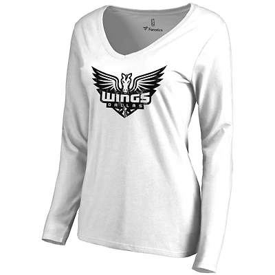 Women's White Dallas Wings Marble Long Sleeve V-Neck T-Shirt