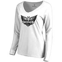 Women's White Dallas Wings Marble Long Sleeve V-Neck T-Shirt