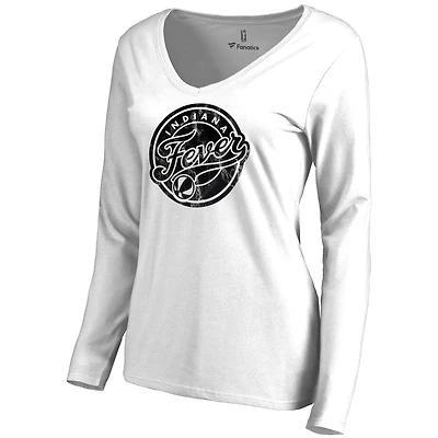 Women's White Indiana Fever Marble Long Sleeve V-Neck T-Shirt