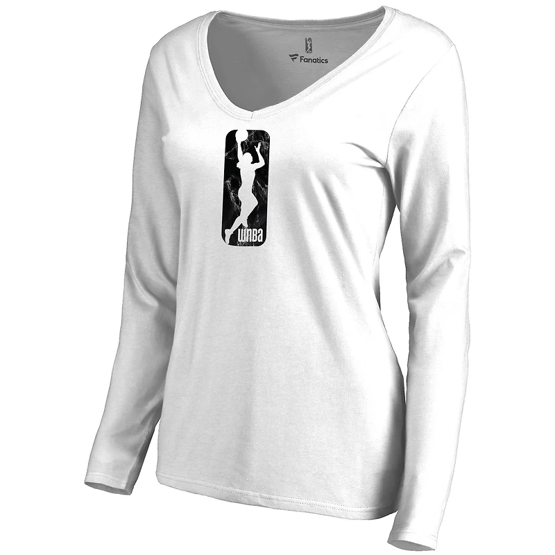 Women's White WNBA Gear Marble Long Sleeve V-Neck T-Shirt