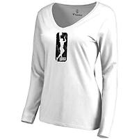 Women's White WNBA Gear Marble Long Sleeve V-Neck T-Shirt