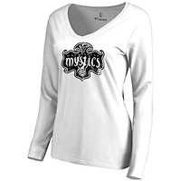 Women's White Washington Mystics Marble Long Sleeve V-Neck T-Shirt