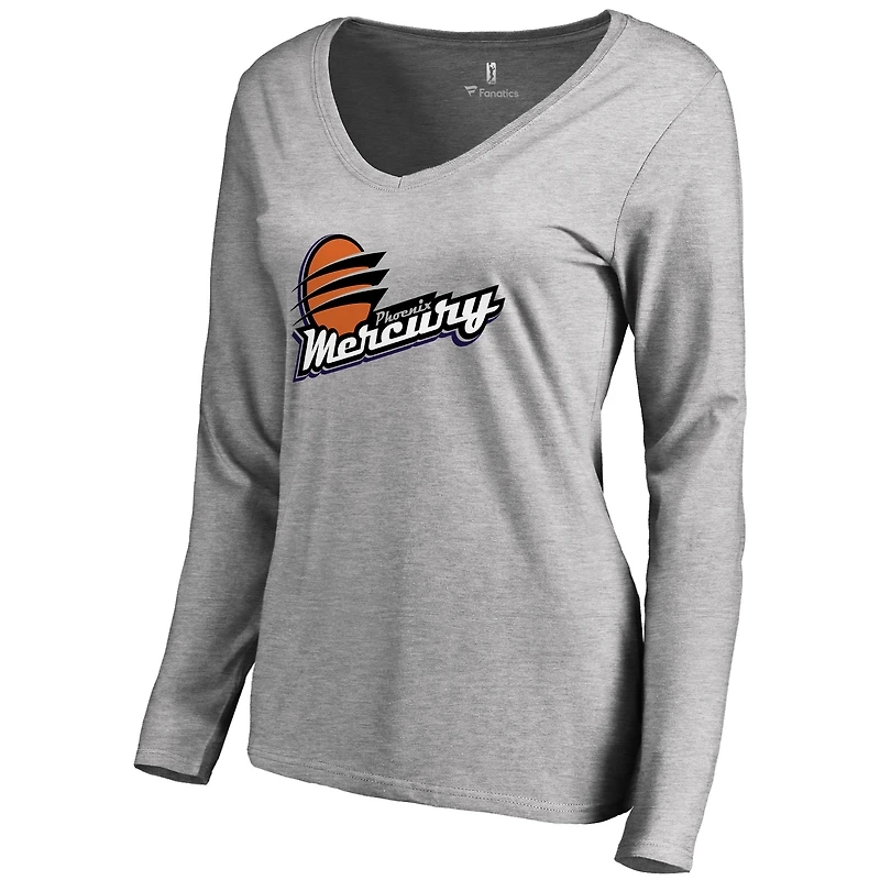 Women's Heathered Gray Phoenix Mercury Primary Logo Long Sleeve V-Neck T-Shirt