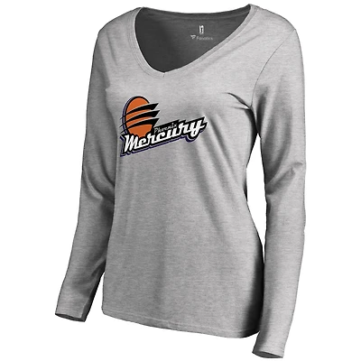 Women's Heathered Gray Phoenix Mercury Primary Logo Long Sleeve V-Neck T-Shirt