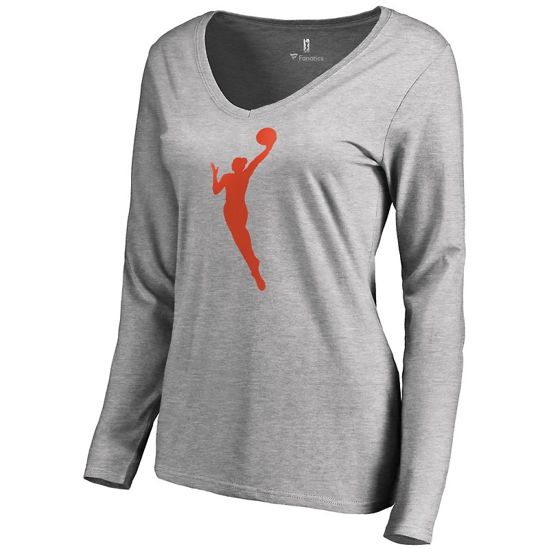 Women's Heathered Gray WNBA Gear Primary Logo Long Sleeve V-Neck T-Shirt
