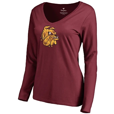 Women's Garnet Minnesota Duluth Bulldogs Classic Primary Long Sleeve V-Neck T-Shirt
