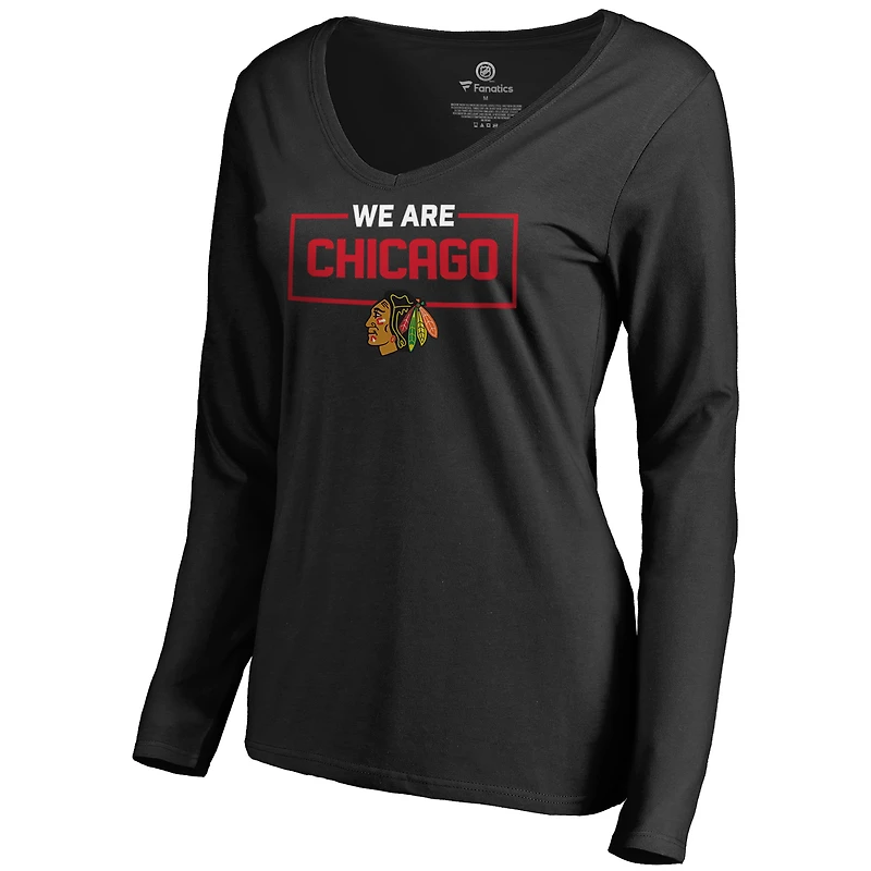 Women's Black Chicago Blackhawks Iconic Collection We Are Long Sleeve V-Neck T-Shirt