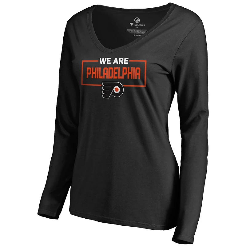 Women's Black Philadelphia Flyers Iconic Collection We Are Long Sleeve V-Neck T-Shirt