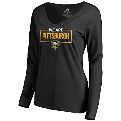 Women's Black Pittsburgh Penguins Iconic Collection We Are Long Sleeve V-Neck T-Shirt
