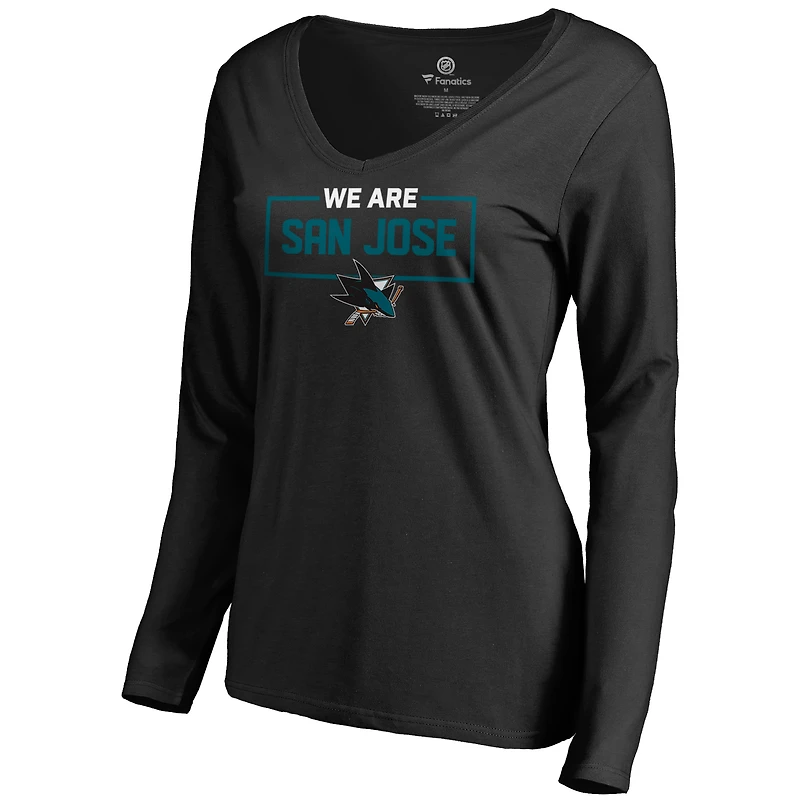 Women's Black San Jose Sharks Iconic Collection We Are Long Sleeve V-Neck T-Shirt