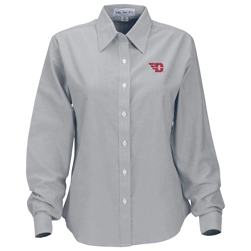 Women's Gray Dayton Flyers Velocity Oxford Plus Size Button-Up Long Sleeve Shirt