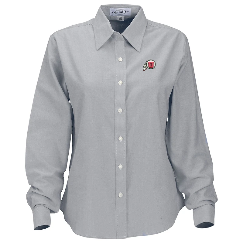 Women's Gray Utah Utes Velocity Oxford Plus Size Button-Up Long Sleeve Shirt