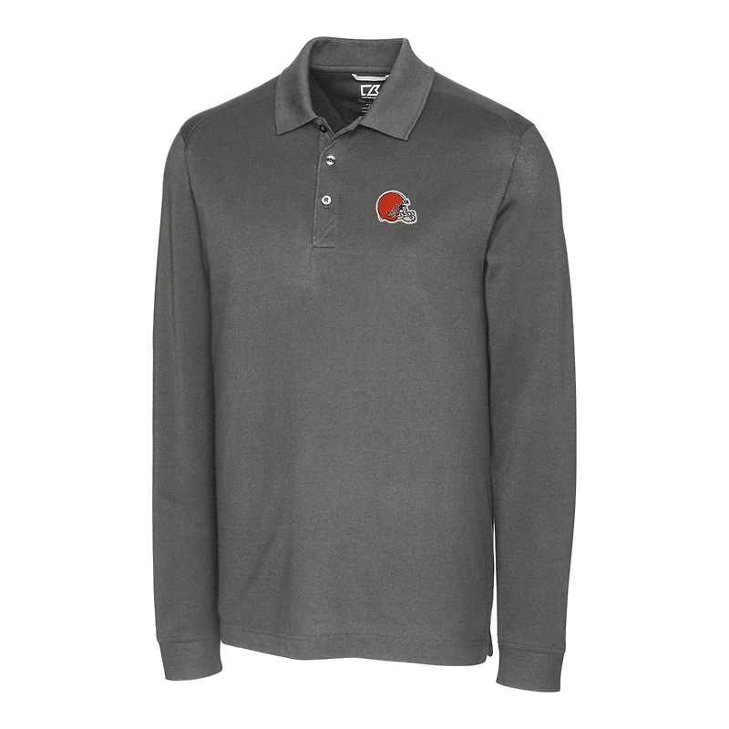 Men's Cutter & Buck Gray Cleveland Browns Big & Tall Advantage Long Sleeve Polo