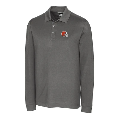 Men's Cutter & Buck Gray Cleveland Browns Big & Tall Advantage Long Sleeve Polo