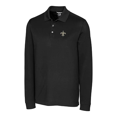 Men's Cutter & Buck Black New Orleans Saints Big & Tall Advantage Long Sleeve Polo