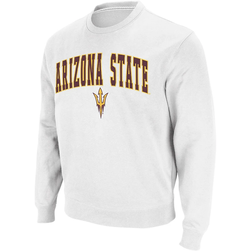 Men's Colosseum White Arizona State Sun Devils Arch & Logo Crew Neck Sweatshirt