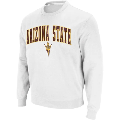 Men's Colosseum White Arizona State Sun Devils Arch & Logo Crew Neck Sweatshirt