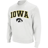 Men's Colosseum White Iowa Hawkeyes Arch & Logo Crew Neck Sweatshirt