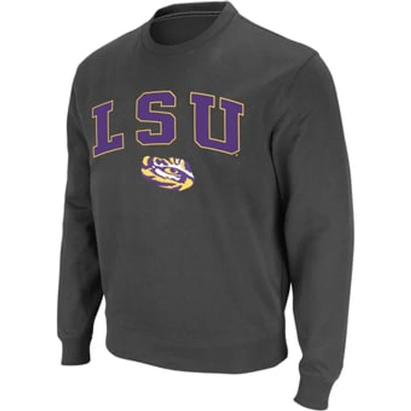 Men's Colosseum Charcoal LSU Tigers Arch & Logo Crew Neck Sweatshirt