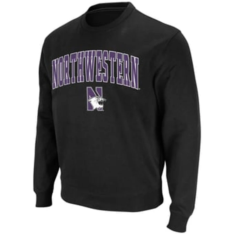 Men's Colosseum Black Northwestern Wildcats Arch & Logo Crew Neck Sweatshirt