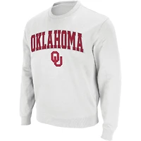 Men's Colosseum White Oklahoma Sooners Arch & Logo Crew Neck Sweatshirt