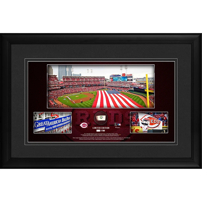 Cincinnati Reds Framed 10" x 18" Stadium Panoramic Collage with a Piece of Game-Used Baseball - Limited Edition of 500