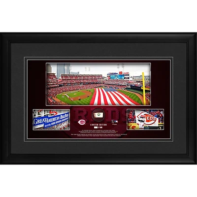 Cincinnati Reds Framed 10" x 18" Stadium Panoramic Collage with a Piece of Game-Used Baseball - Limited Edition of 500