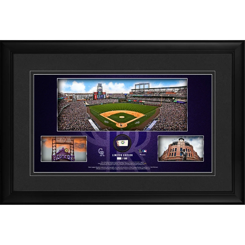Colorado Rockies Framed 10" x 18" Stadium Panoramic Collage with a Piece of Game-Used Baseball - Limited Edition of 500