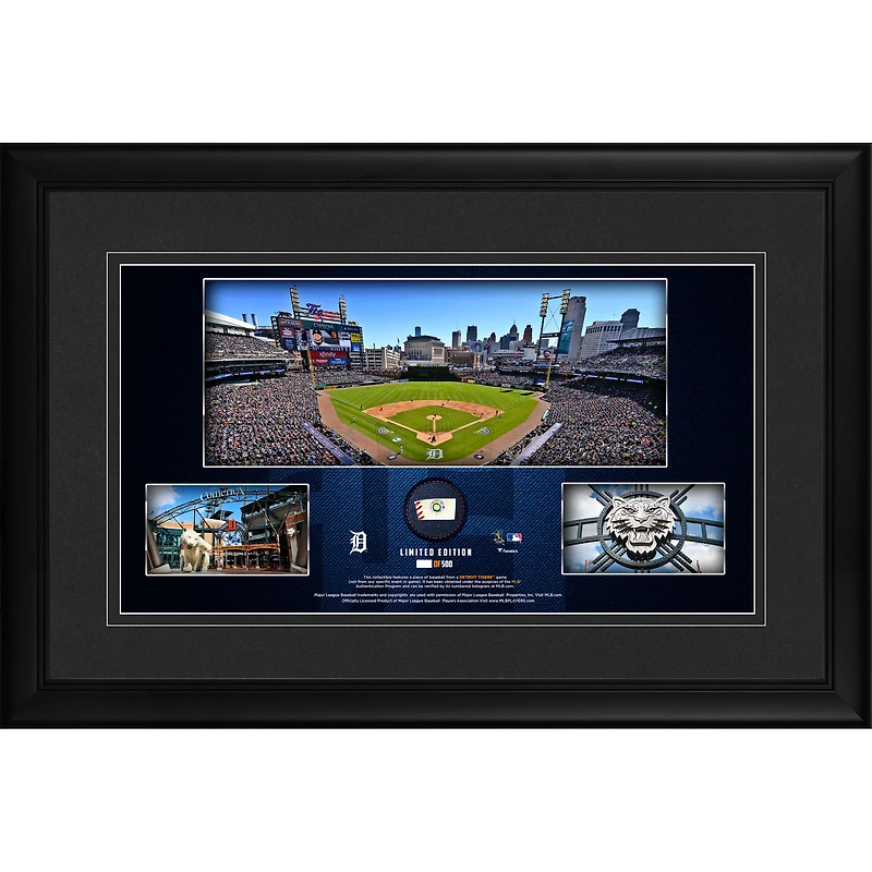 Detroit Tigers Framed 10" x 18" Stadium Panoramic Collage with a Piece of Game-Used Baseball - Limited Edition of 500