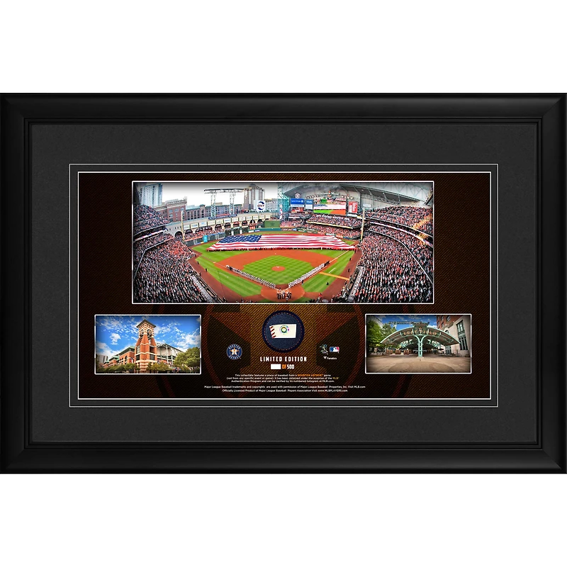 Houston Astros Framed 10" x 18" Stadium Panoramic Collage with a Piece of Game-Used Baseball - Limited Edition of 500