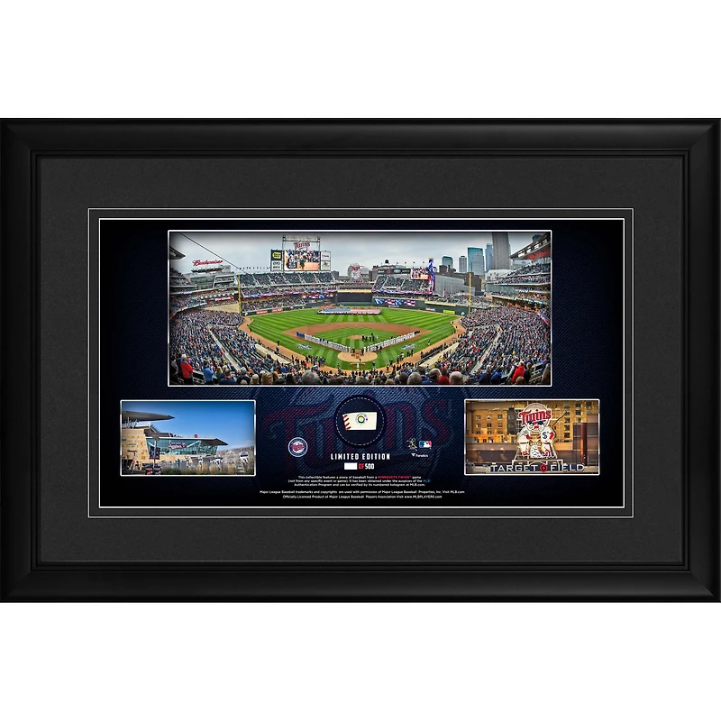 Minnesota Twins Framed 10" x 18" Stadium Panoramic Collage with a Piece of Game-Used Baseball - Limited Edition of 500